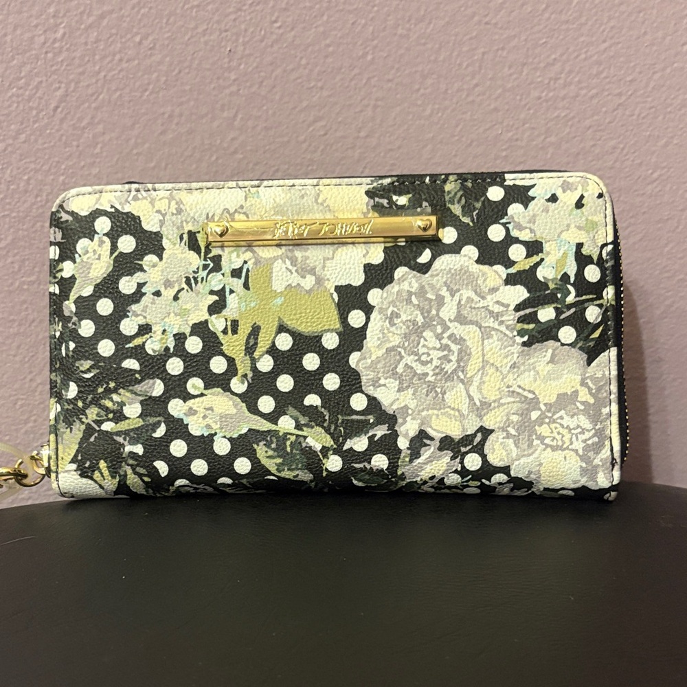 Betsey Johnson Black Floral and Polka Dot Women's Wallet